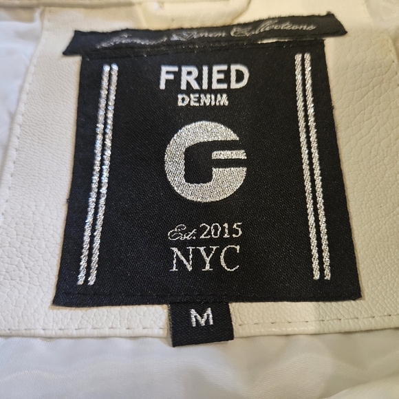 Fried Denim Faux Leather Jacket White Men's Size Medium Used Condition Zippers.  - Picture 4 of 14